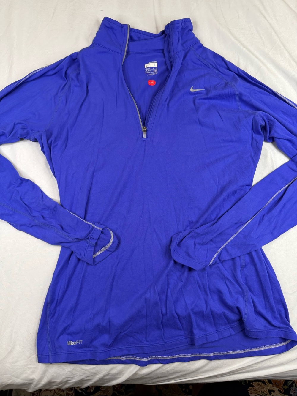Nike Dri Fit Quarter Zip Pullover Womens L Blue Long Sleeve Athletic Top